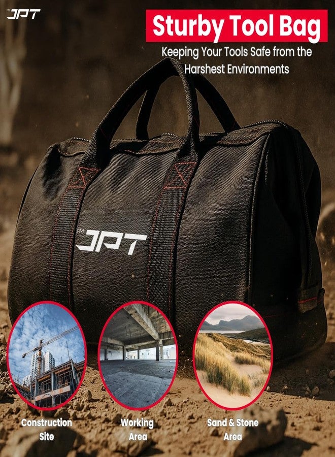 JPT 13-Inch Heavy Duty Tool Bag, Wide Mouth Tool Storage Bag, Large Capacity Tool Tote Bag for Electricians, Power Tools Organizer - Image 2